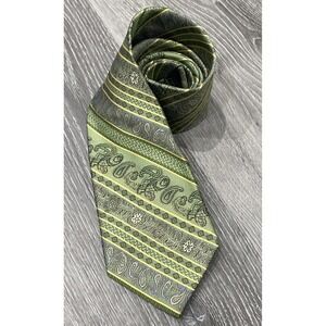 BACHRACH Men's 100% Silk Necktie Designer PAISLEY Green /Blue/Yellow